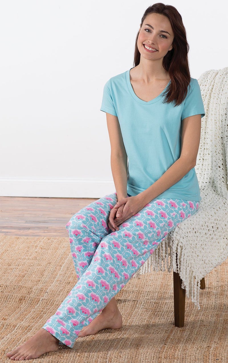 PajamaGram Pajamas Women Cotton Jersey - Women's Pajama Sets, Aqua, M, 8-10 - Image 4
